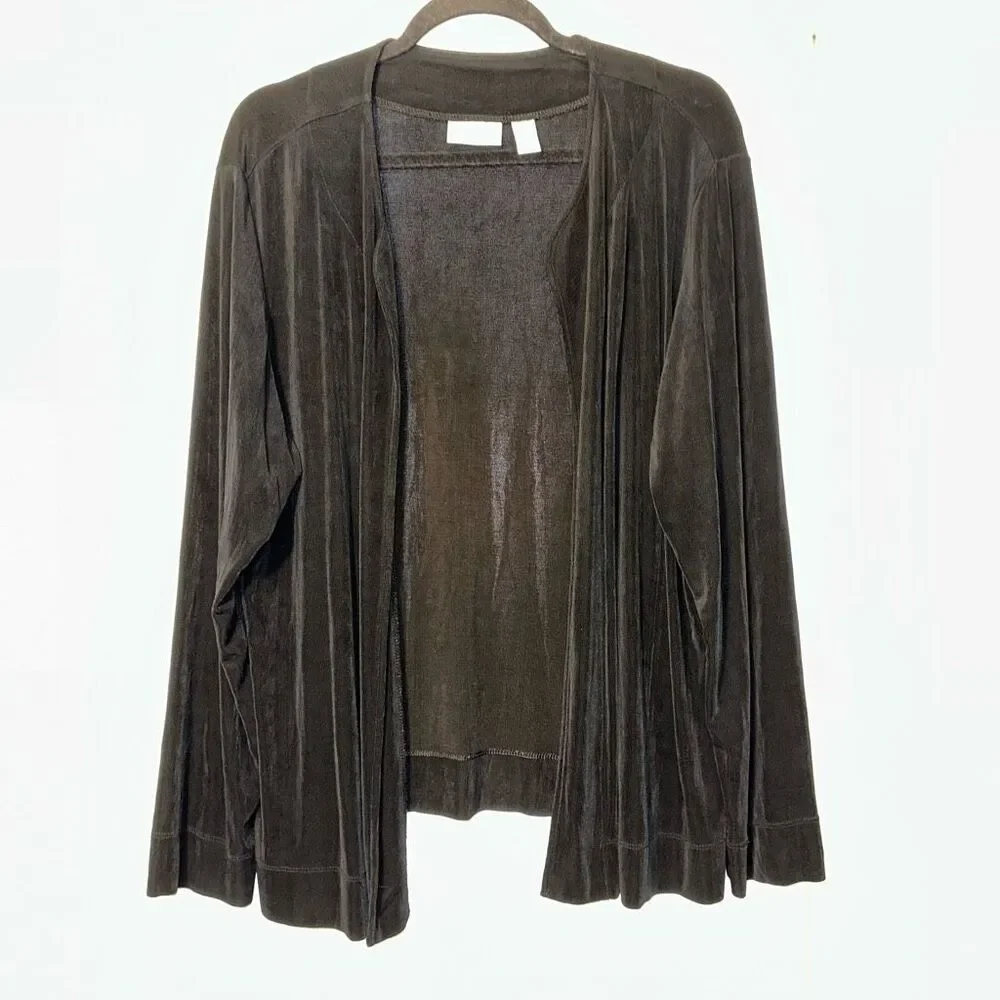Chicos Travelers XL Open Front Slinky Long Sleeve Cardigan Solid Black Color EUC - Picture 1 of 11
